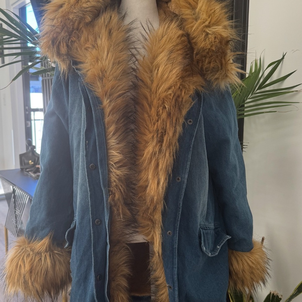 Women's Denim Jacket with Faux Fur Trim Penny Lane